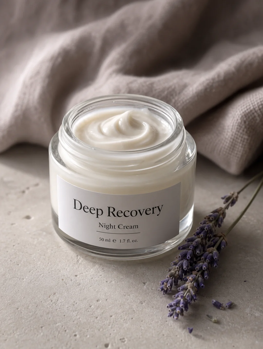 Rich night cream jar on marble surface